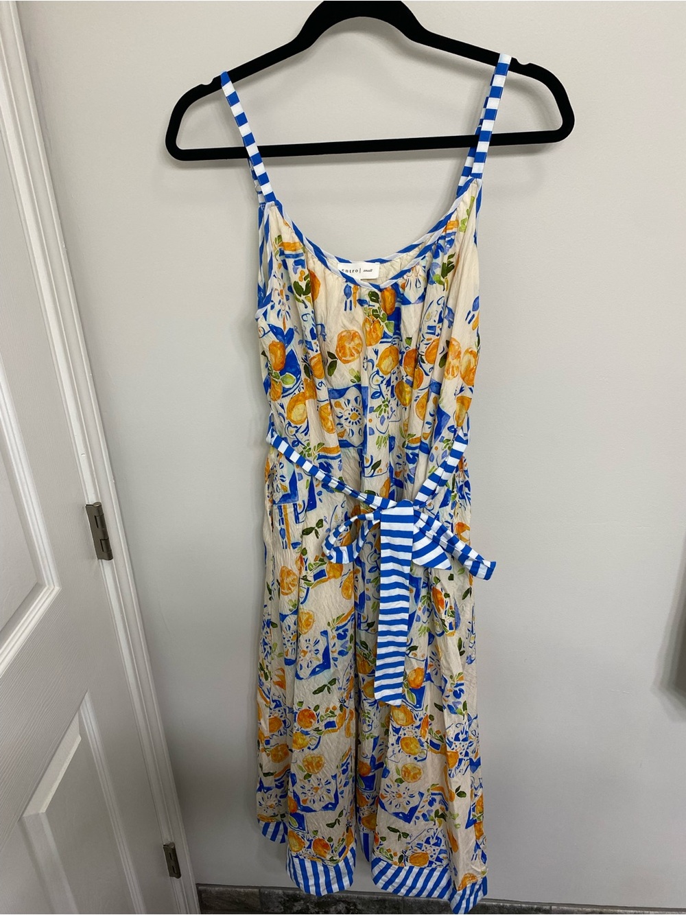 entro Blue and Orange Floral Striped Midi Dress